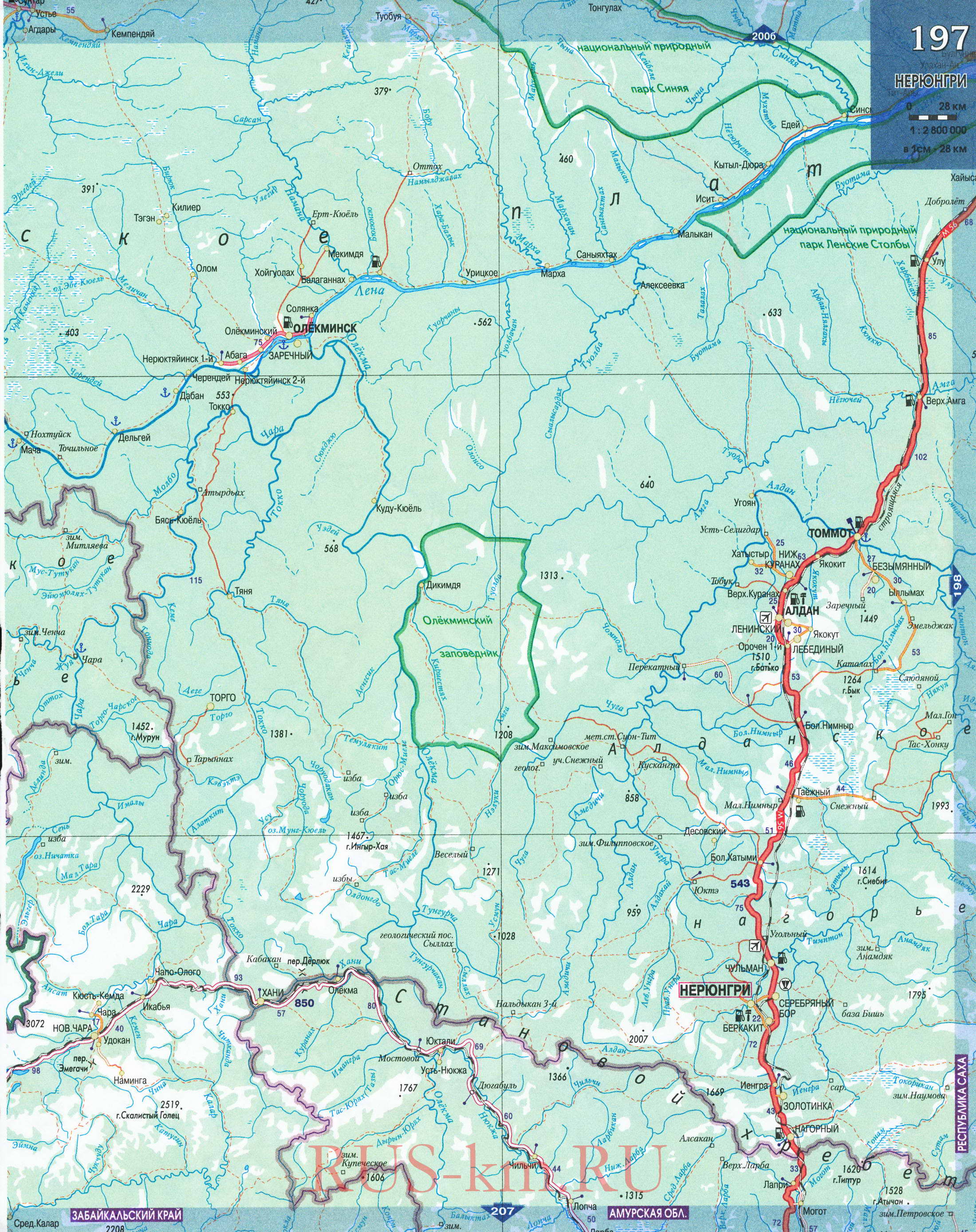 Автомобильная карта Забайкальского края. Подробная карта автомобильных дорог - Забайкальский край, B0 - 
