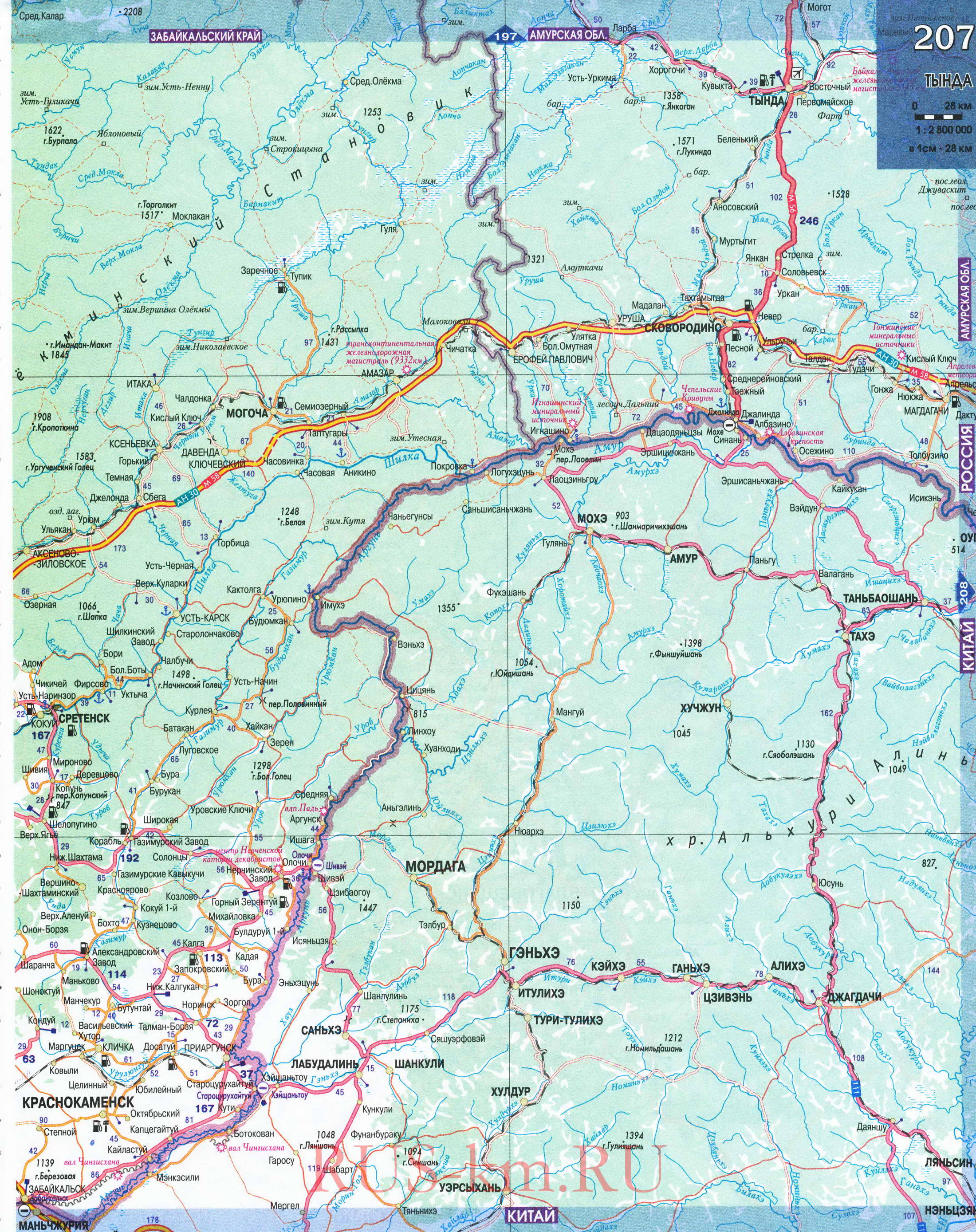 Автомобильная карта Забайкальского края. Подробная карта автомобильных дорог - Забайкальский край, B1 - 